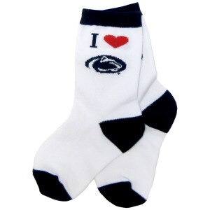 white youth socks with navy trim and I heart Penn State Athletic Logo